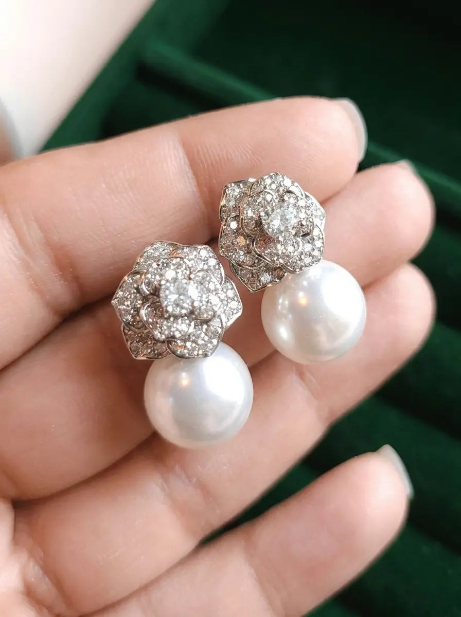 Camellia Pearl Drop Earrings