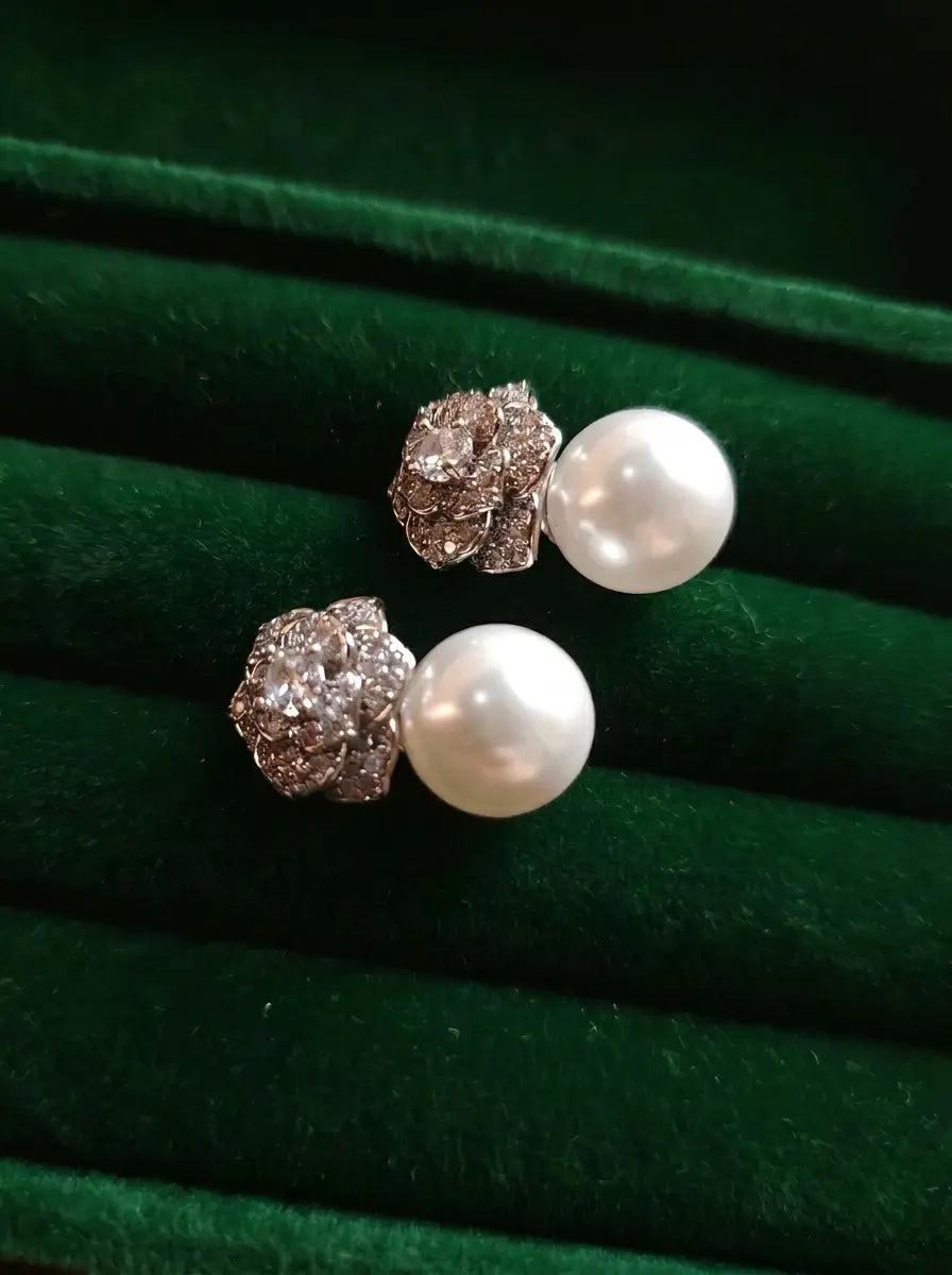 Camellia pearl drop earrings